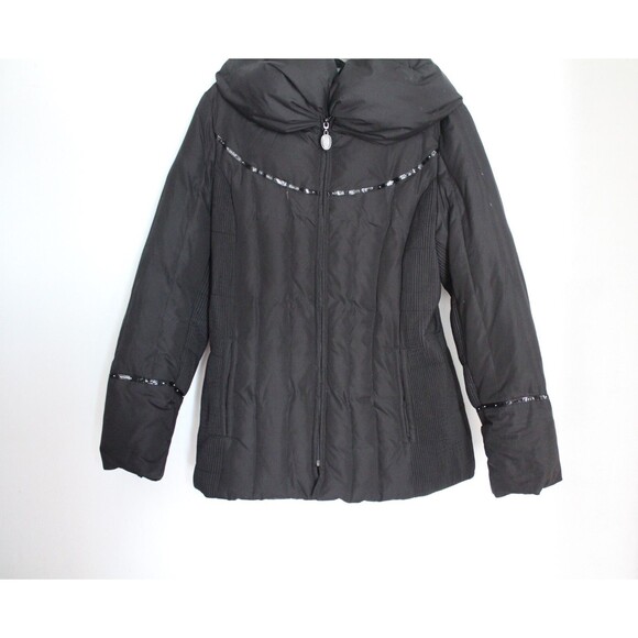 Hillary Radley Puffer Jacket Black Down & Feather Filled Stand Up Collar Size M - Picture 5 of 11